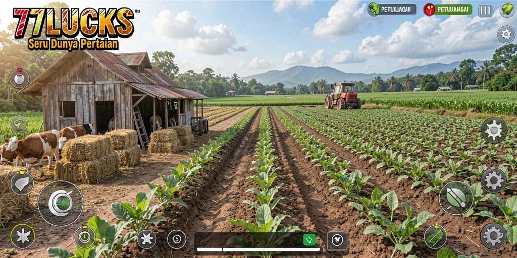 Tampilan gameplay menampilkan aktivitas bertani yang seru di 77LUCKS.