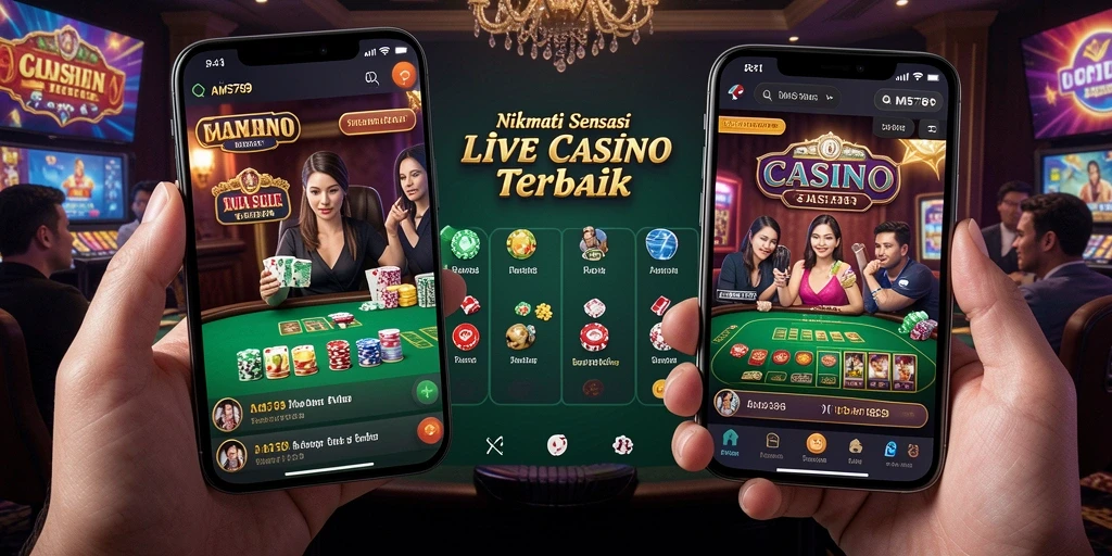 Screenshot AMS789 menunjukkan dealer langsung yang siap melayani dengan permainan kasino.