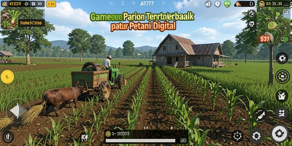 Tampilan gameplay AT777 yang menunjukkan ladang yang hijau dan produktif.