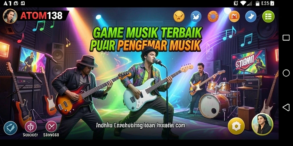 Tampilan gameplay ATOM138 yang menarik dengan berbagai pilihan musik.