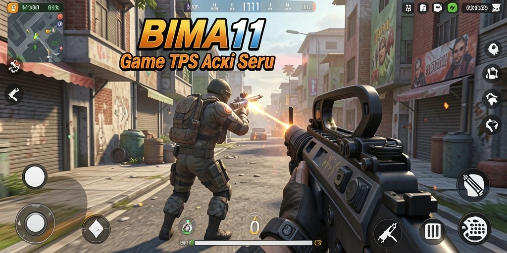 Screenshot BIMA11 menggambarkan aksi seru dalam gameplay TPS.