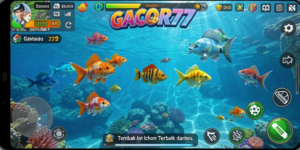 Screenshot gameplay GACOR77 dengan aksi menembak ikan yang seru.