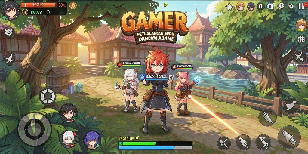 Tangkapan layar utama GAMERP menampilkan aksi seru dalam permainan anime.