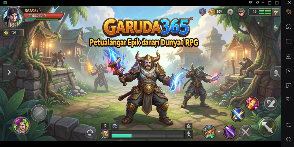 Tampilan gameplay RPG yang menarik dalam GARUDA365 dengan karakter heroik.