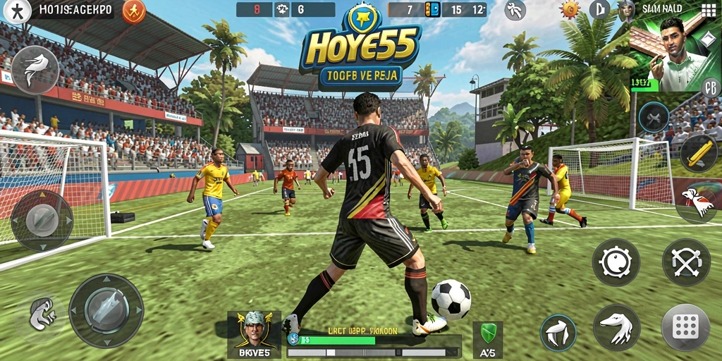 Screenshot gameplay HOYE55 menampilkan aksi olahraga yang seru dan mendebarkan.