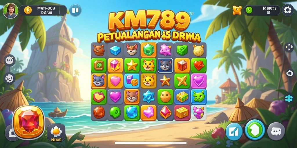 Tangkapan layar KM789 menampilkan gameplay seru Match-3 dengan kombinasi warna-warni.