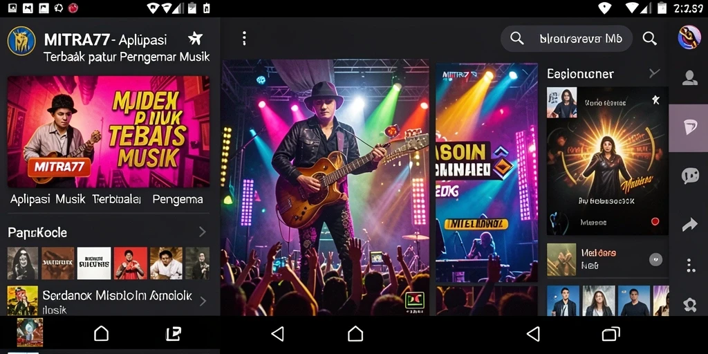 Screenshot gameplay dari aplikasi MITRA77 menampilkan antarmuka yang menarik dan fitur musik.