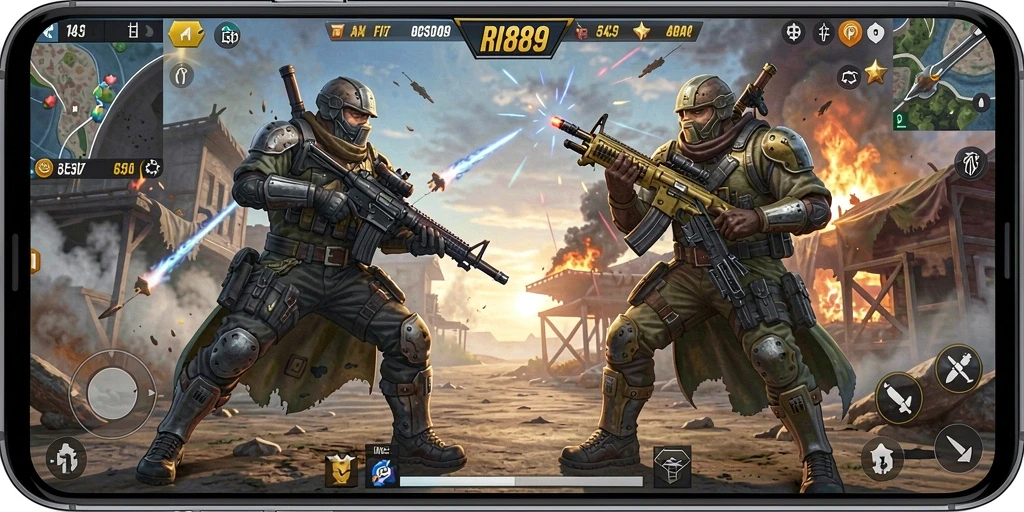 Tampilan gameplay seru dari RI889 dalam pertarungan Battle Royale.